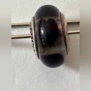 Pandora Retired Ice Love Black Hearts Silver and Black Charm